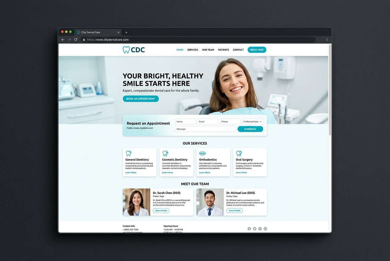 BrightSmile Dental — clean clinic website with treatment pages and appointment booking by melee.cloud